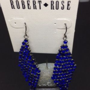 NWT Robert Rose Blue Crystal Chandelier Earrings
